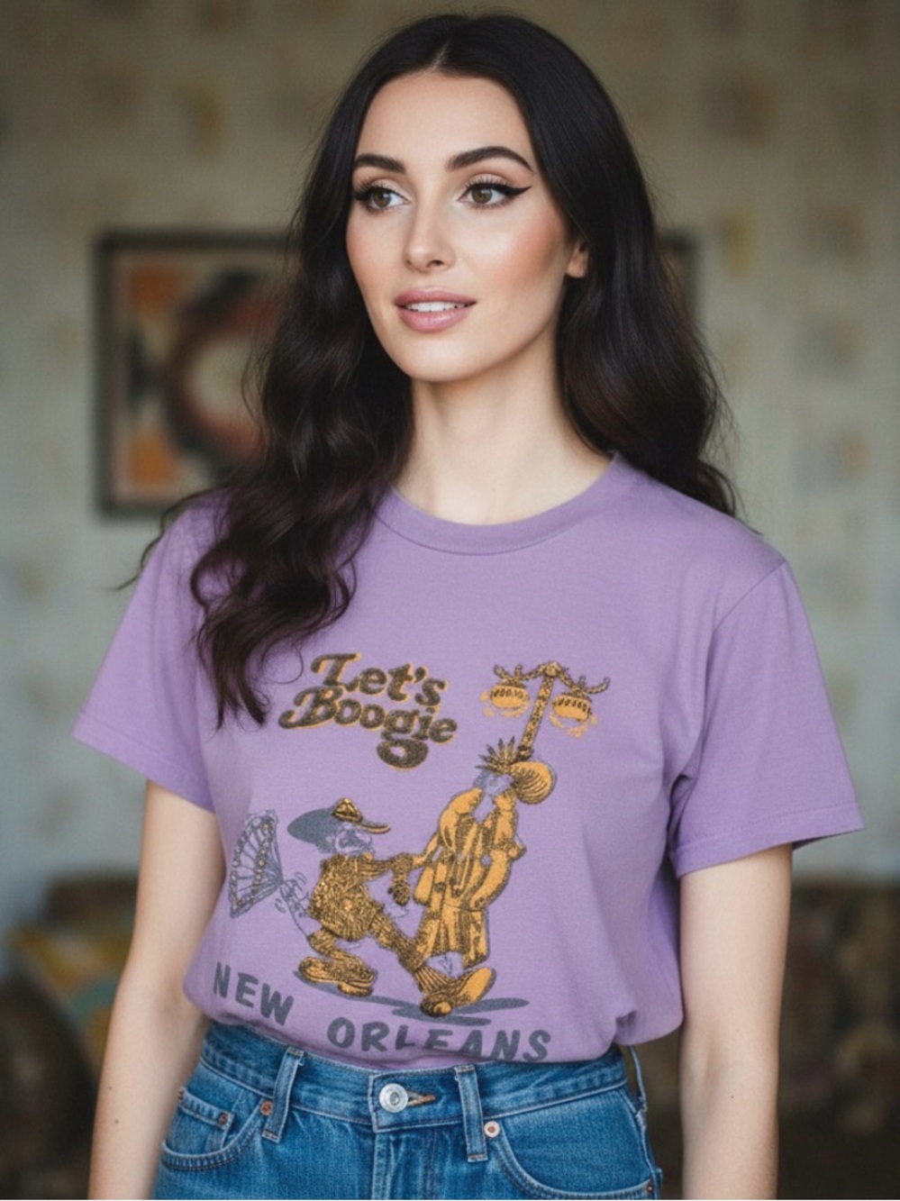 VTG 70’s Let’s Boogie New Orleans Lilac Graphic Tee M